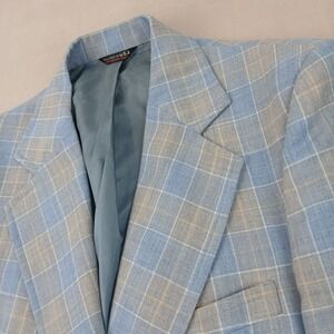 VTG 70s Mays Of Michigan 40R Mens Blazer Jacket Plaid Polyester 20x32 FLAWS